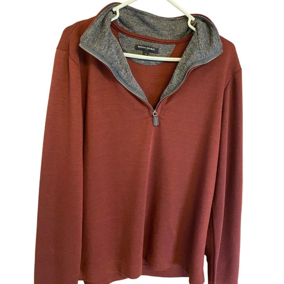Banana Republic Mens Large Sweater Quarter zip‎ Burgundy - Picture 2 of 5